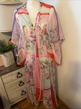 Floral Sheer Kimono Tunic - Pink Multi